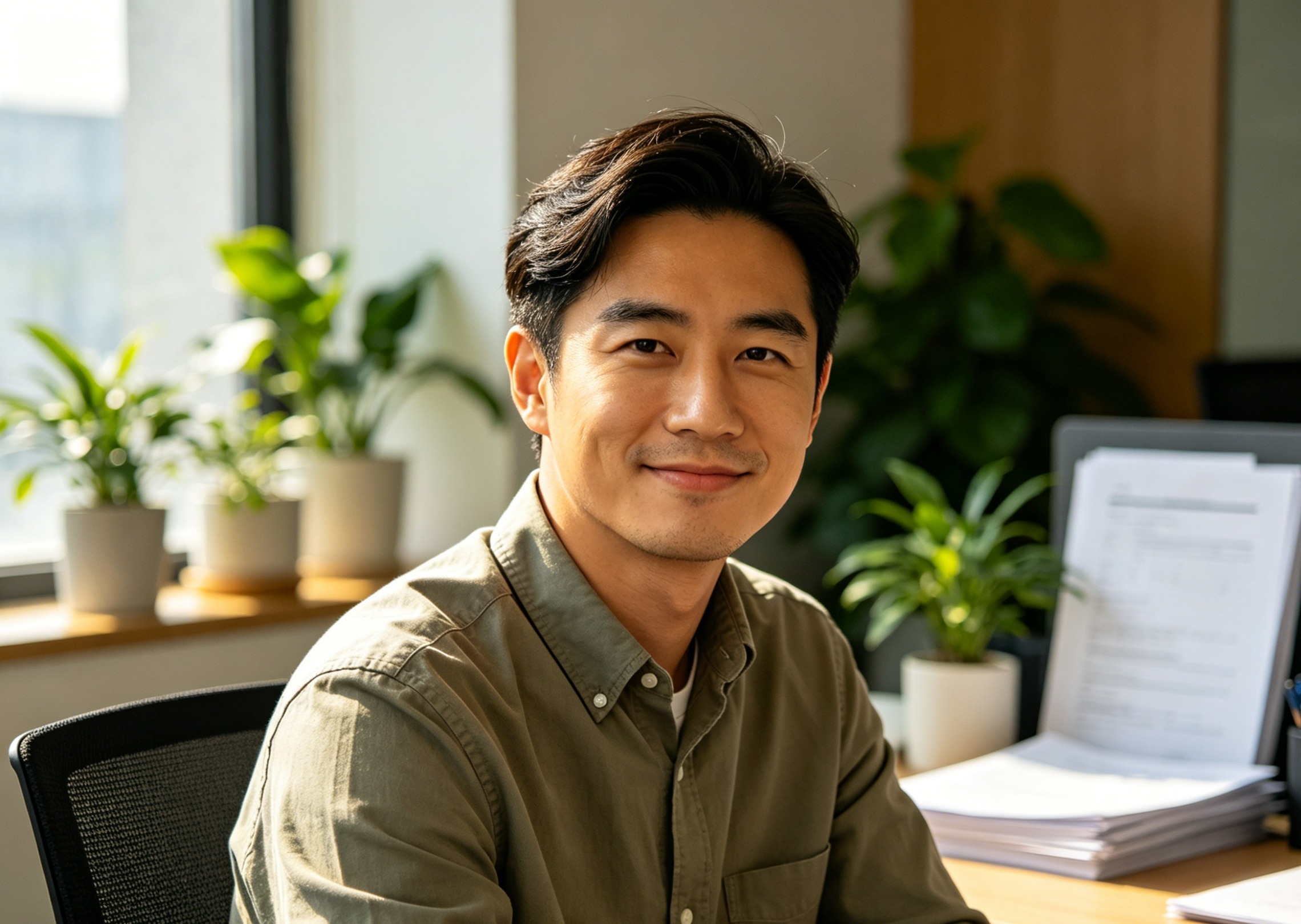 Generate a startup-style headshot of a man wearing a casual shirt