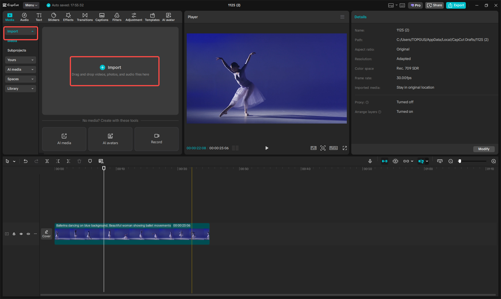 Upload a video to the CapCut desktop
