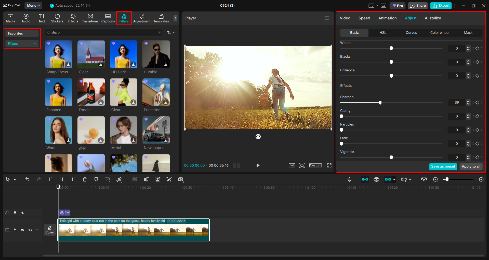 Sharpening the video with the CapCut desktop video editor