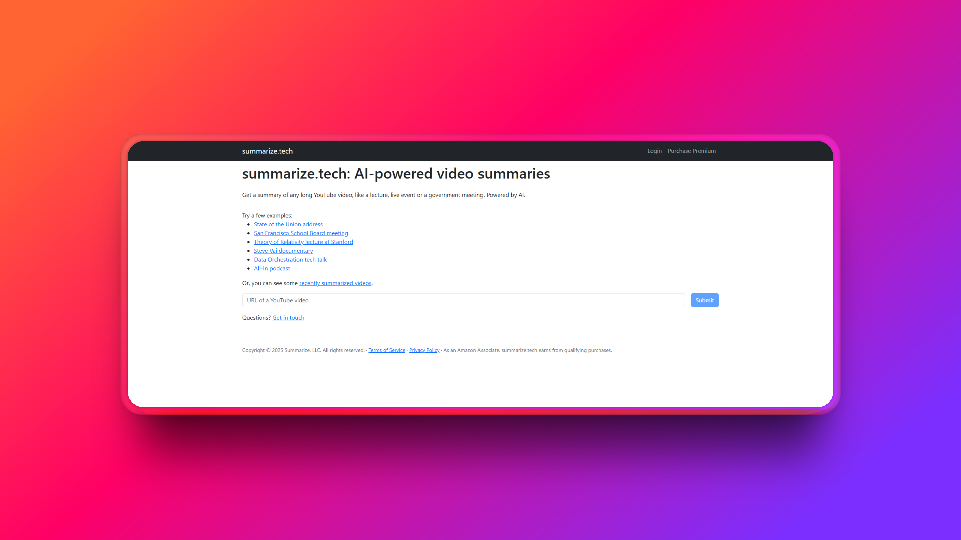 Summarize.tech YouTube Video Summarizer