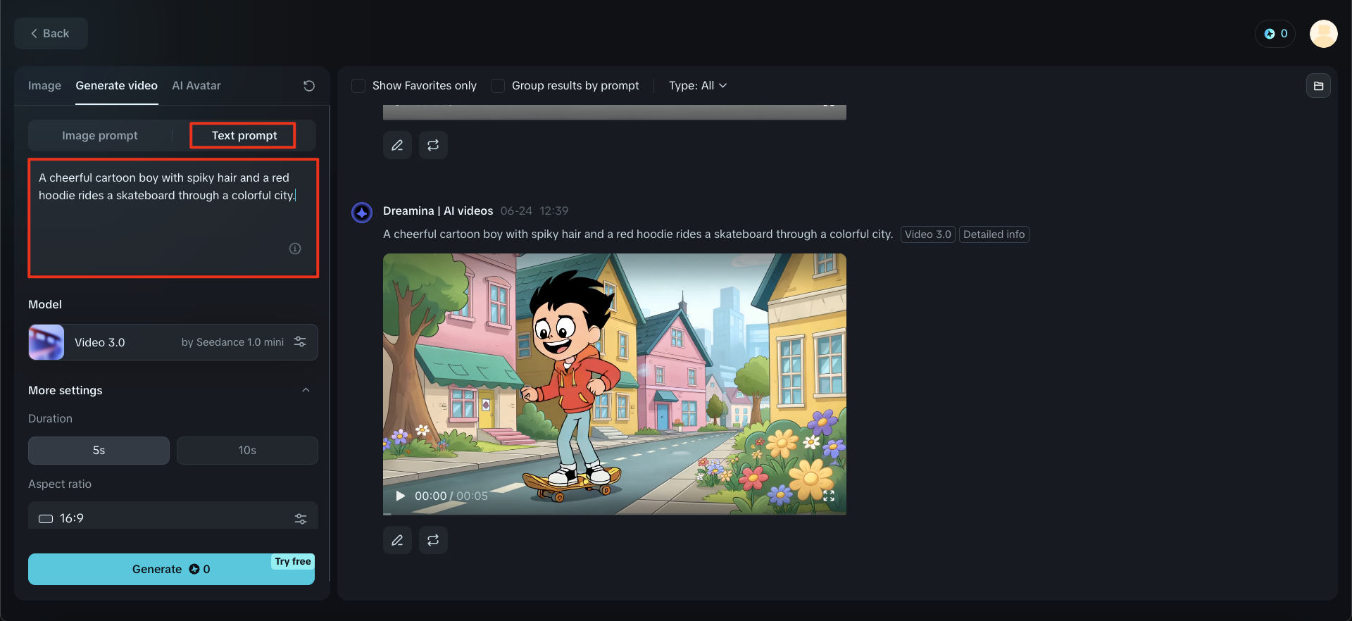 Dreamina: Cartoon video script