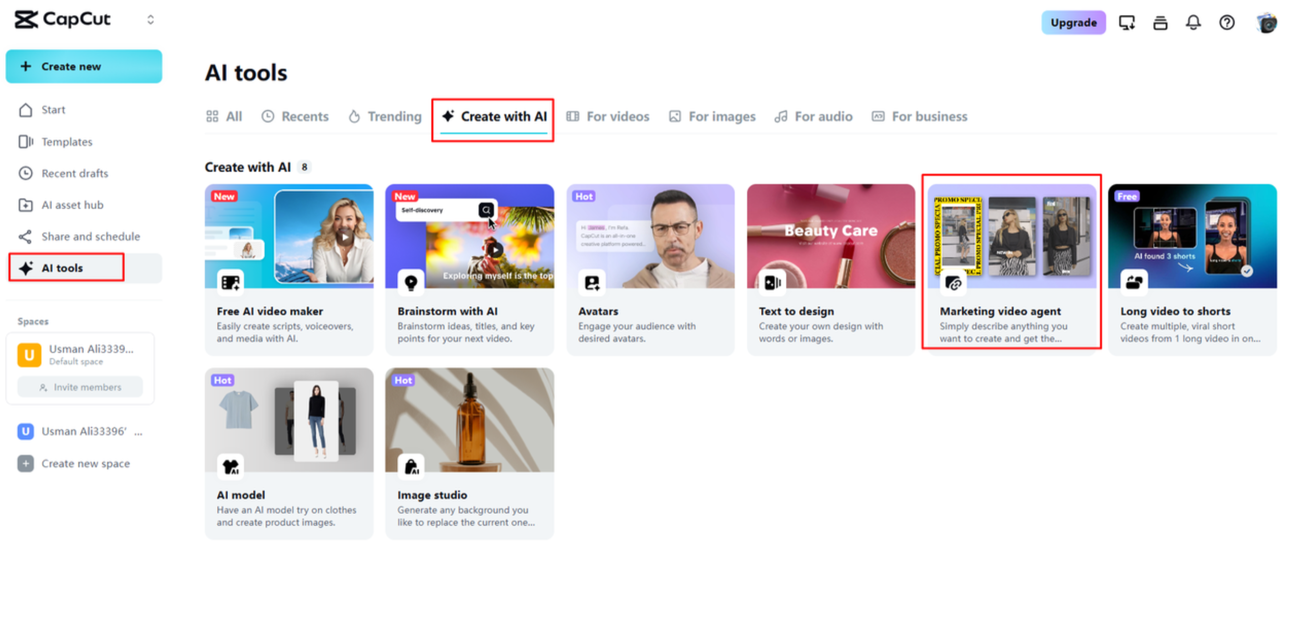 Доступ к маркетинговому видеоагенту в CapCut Web