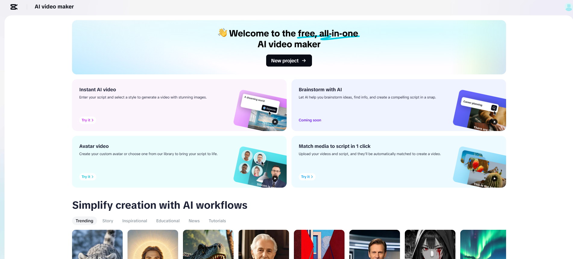 AI tvůrce videí na CapCut Webu