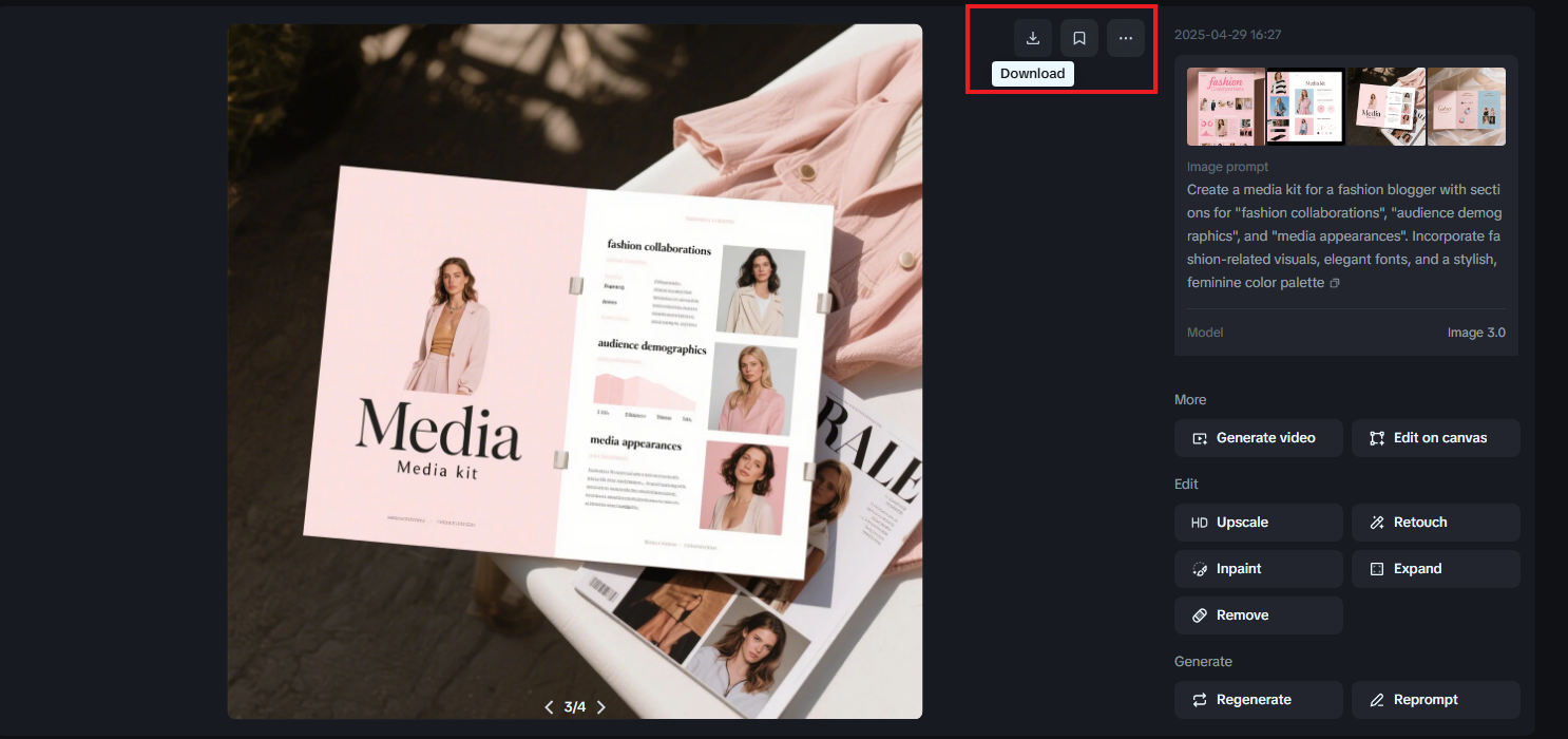 Descărcarea kitului media în Dreamina