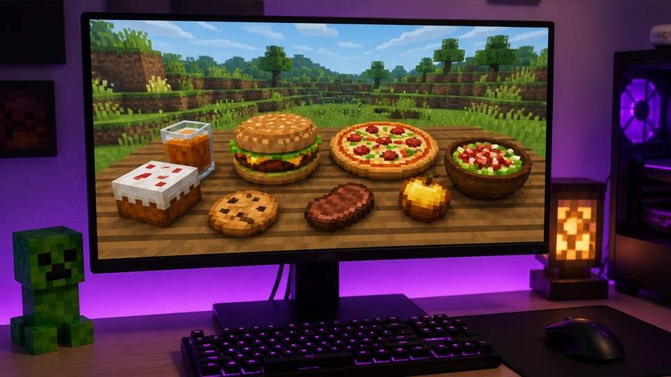 Minecraft voxel food prompt design visual
