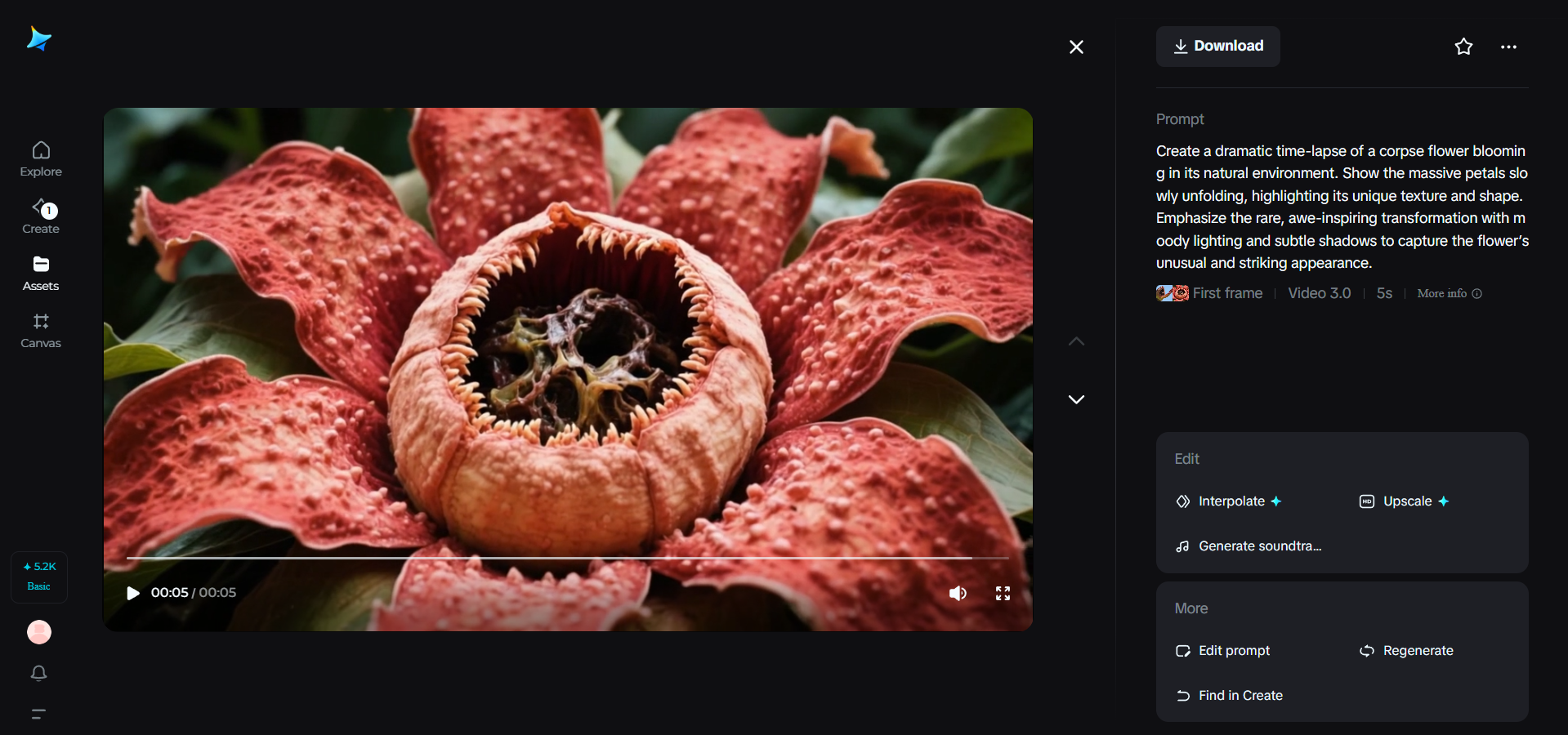 Dreaminaでのショクダイオオコンニャクの開花動画