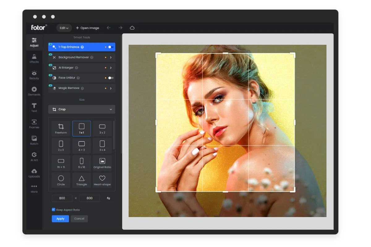 Antara muka Fotor - pembuat foto profil Whatsapp yang mudah digunakan