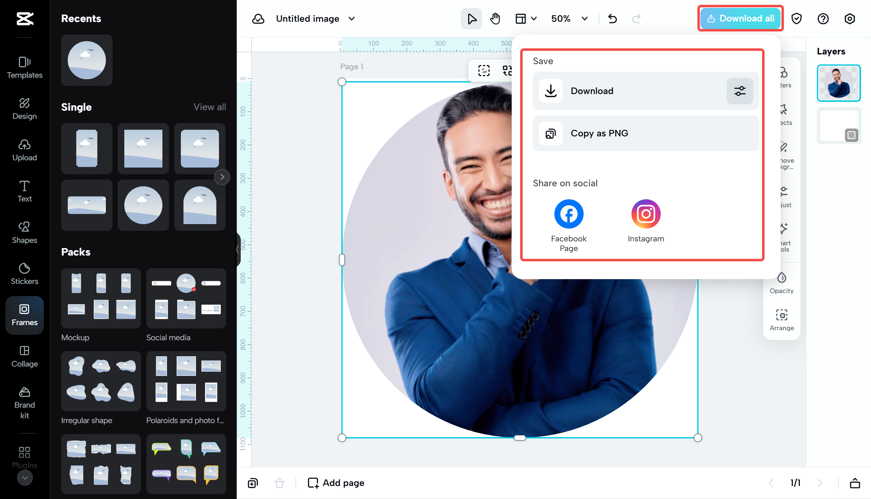 Exporting the image from CapCut Web