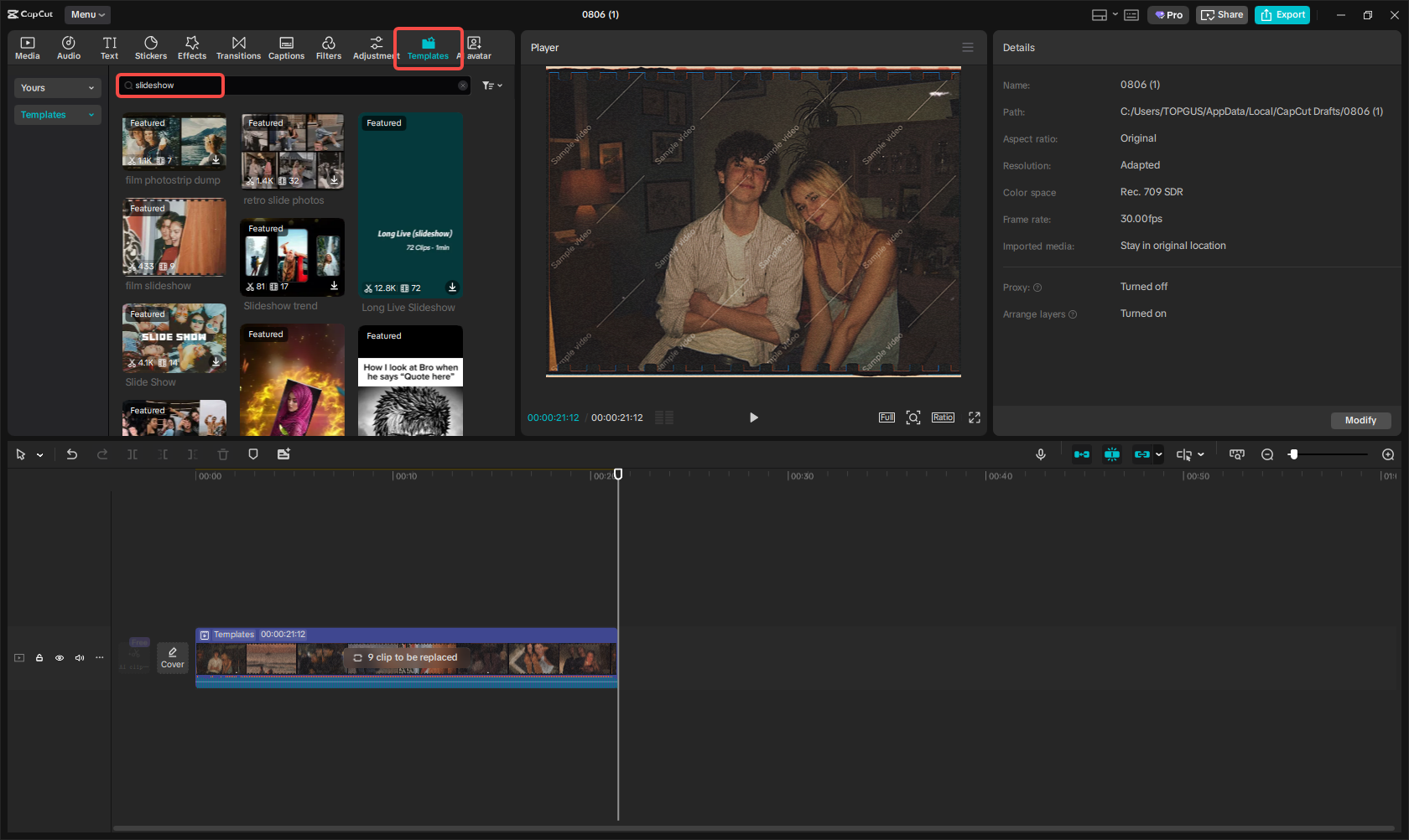 Pick a slideshow template in CapCut