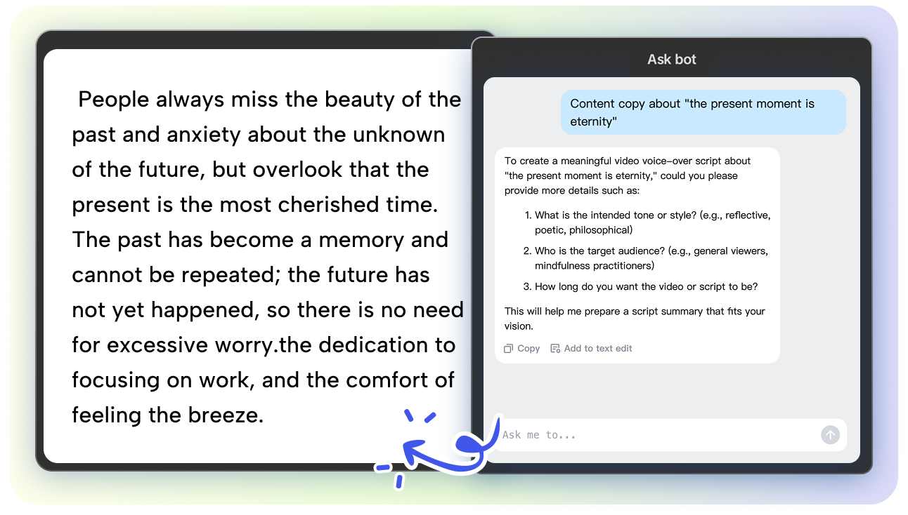 Use AI Ask Bot in CapCut AI paragraph writer 