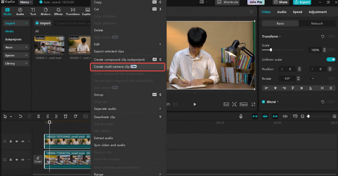 Create multi-camera clips