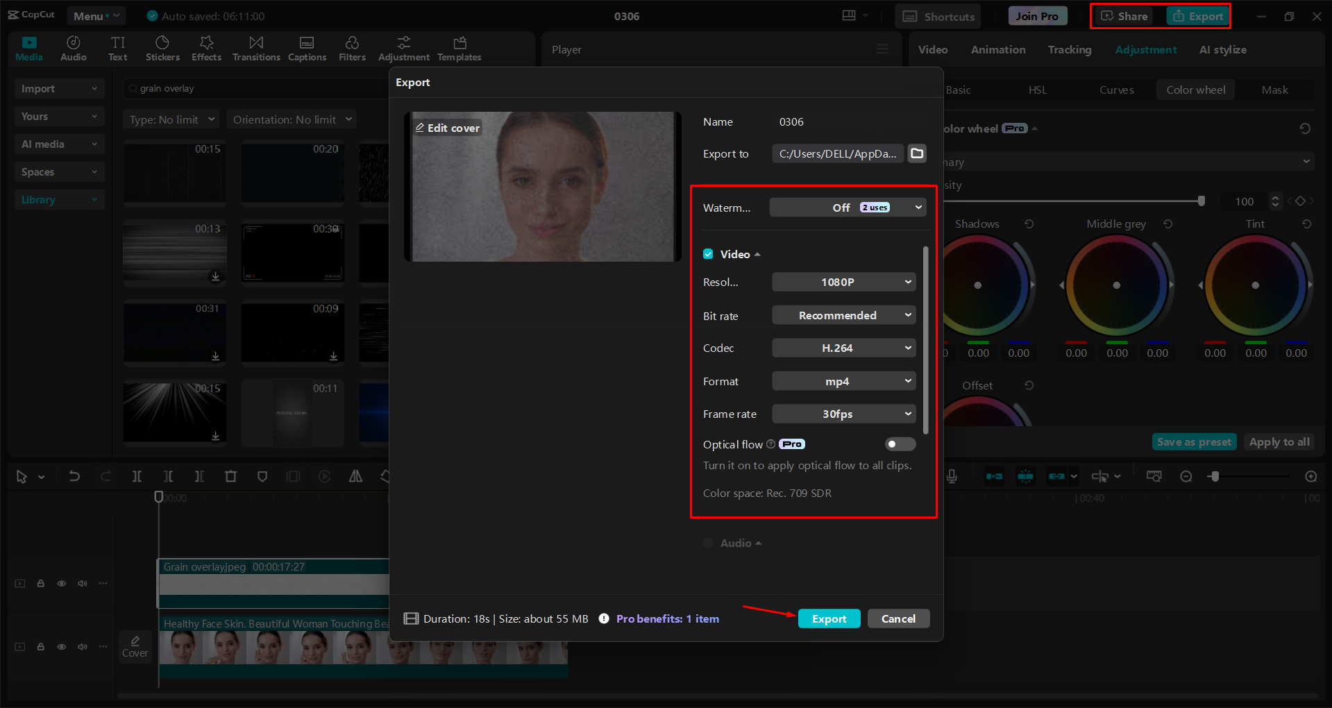 Exporting a video from the CapCut desktop video editor