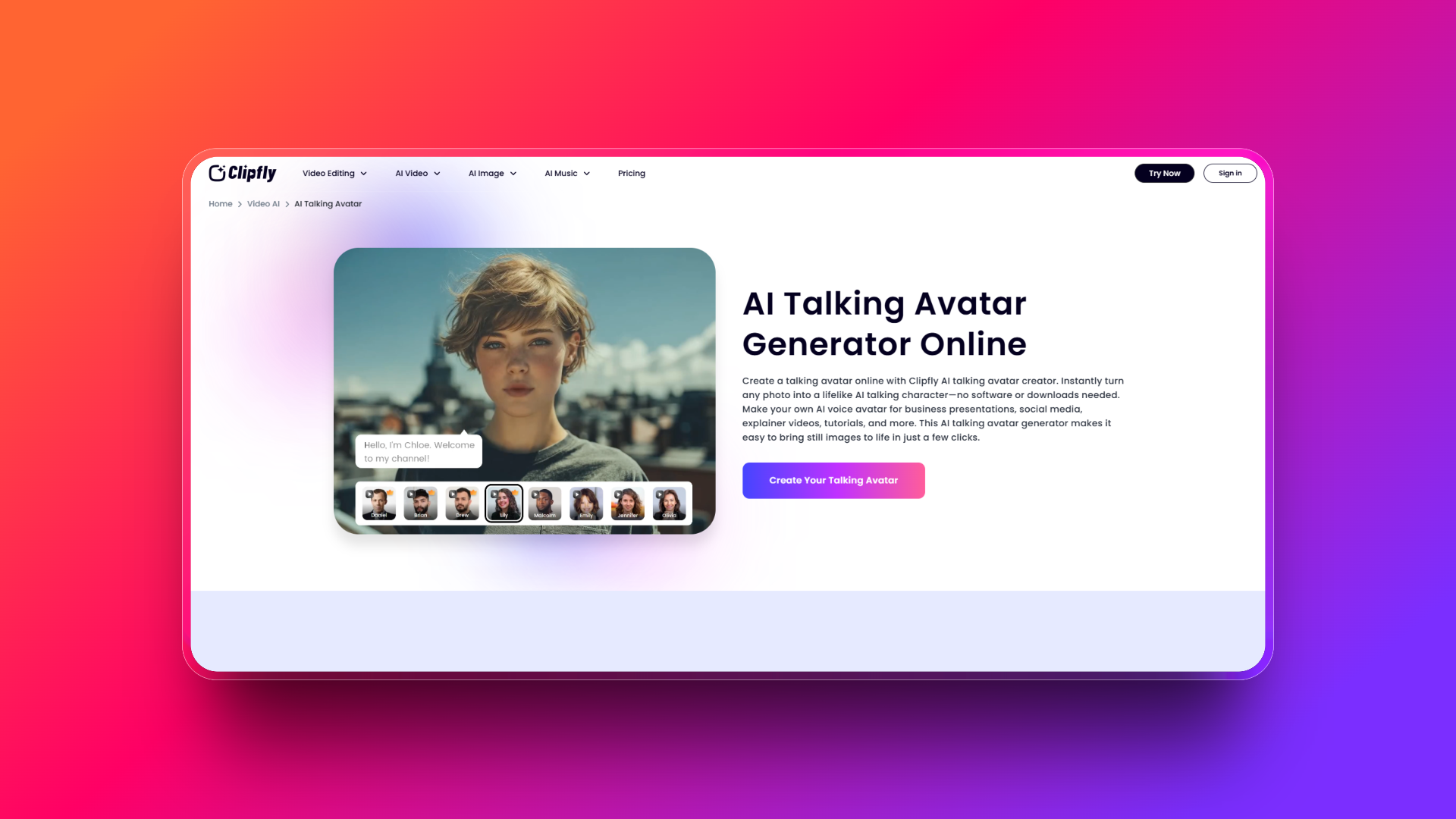 AI talking avatar by Clipfly