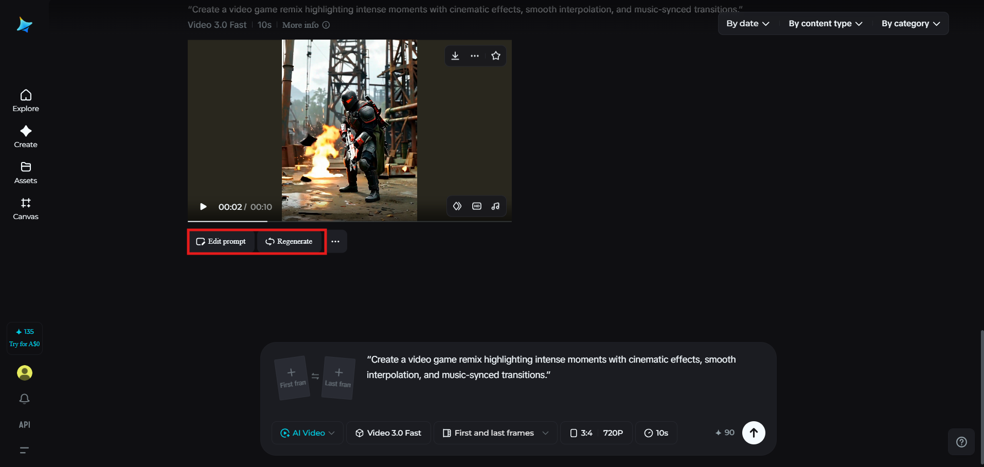 Regenerate or edit the AI video clip