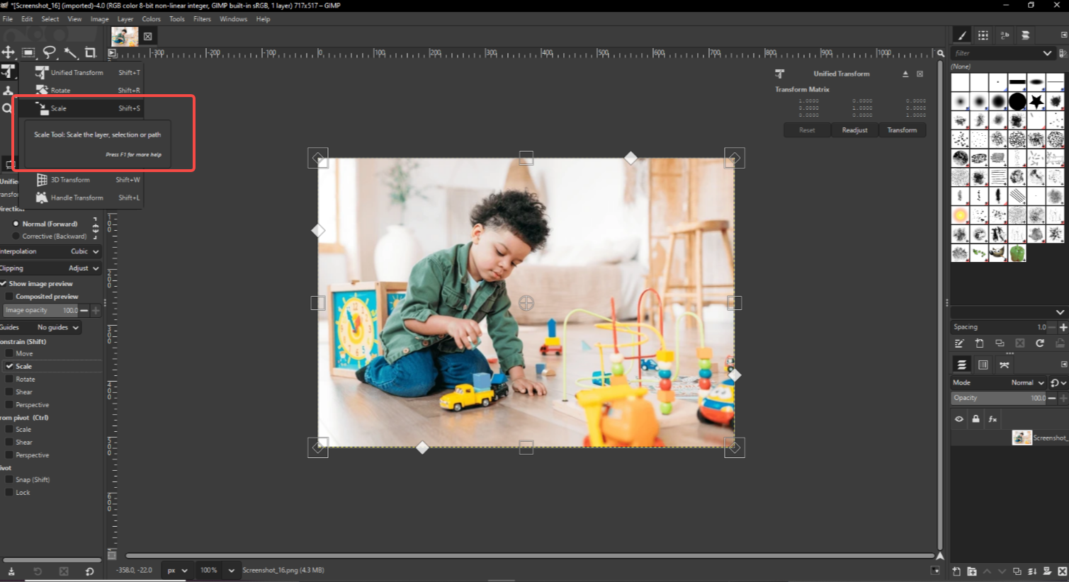 Resize and adjust the photo on GIMP