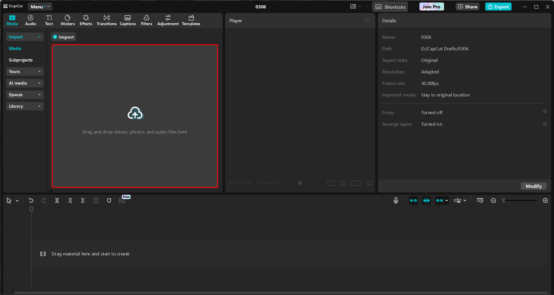 Importing a video into the CapCut desktop video editor