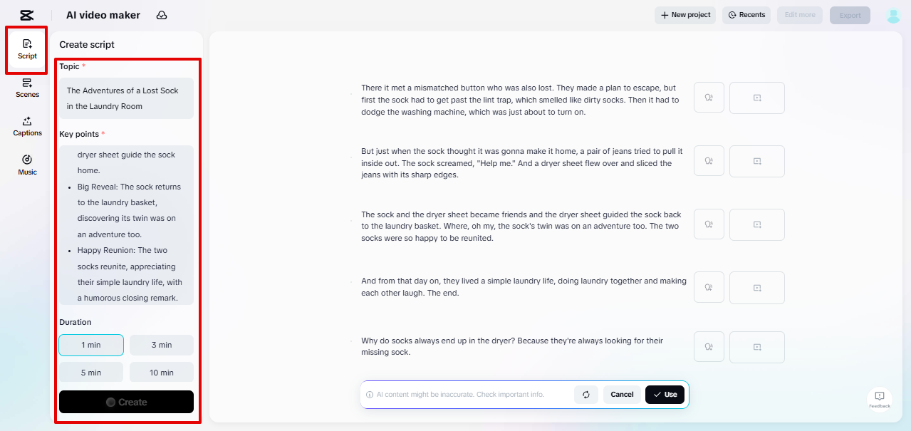 สร้างบทข้อความสำหรับแอนิเมชันใน CapCut Web