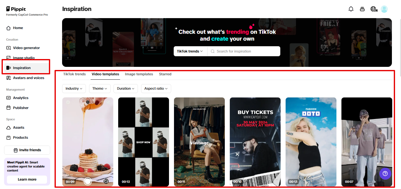 Pre-cleared assets in Pippit