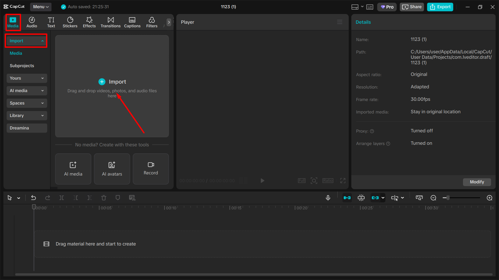 Uploading a video to the desktop video editor