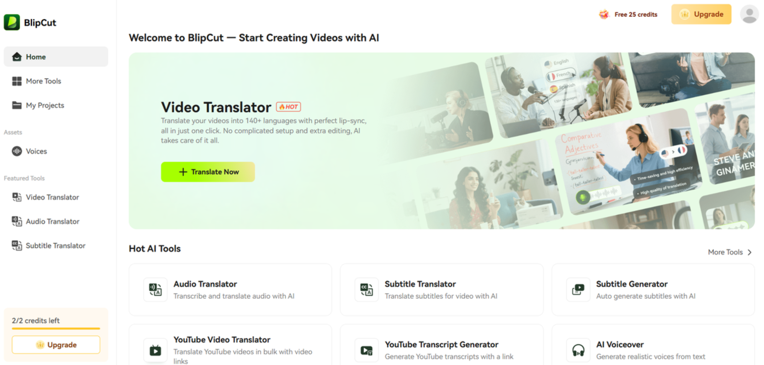 BlipCut AI video translator interface