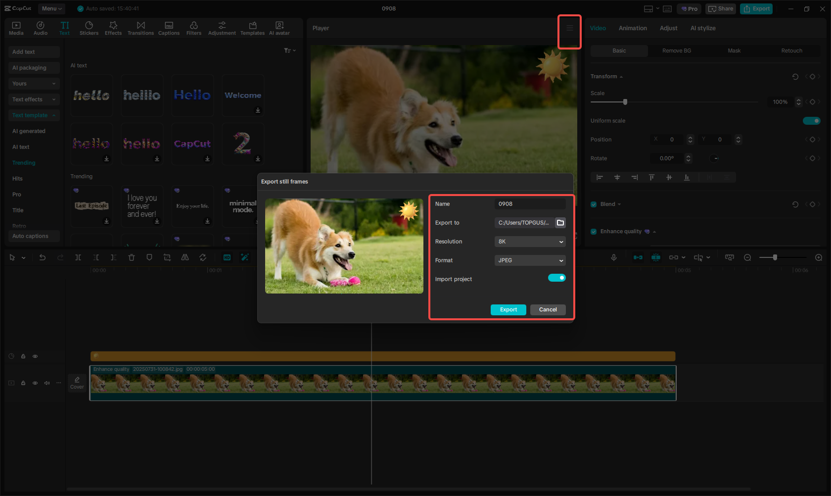 Exportați fotografia editată