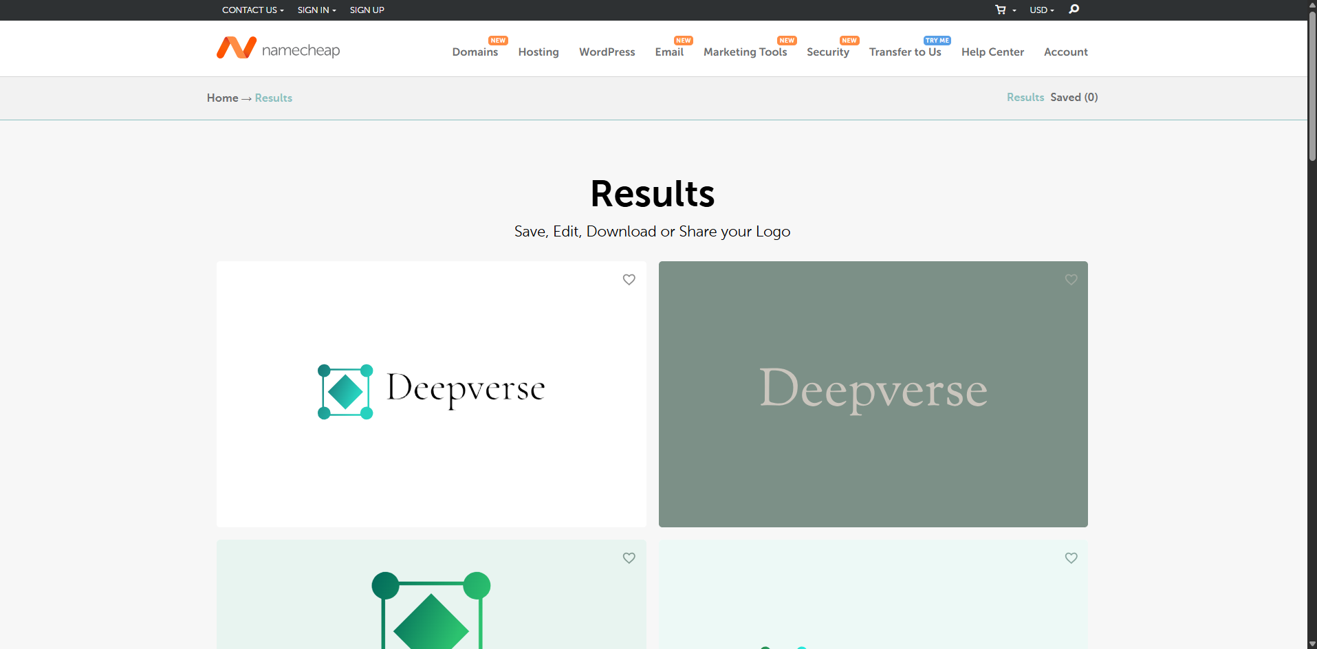 Interface of Namecheap - an easy to use Twitch logo maker