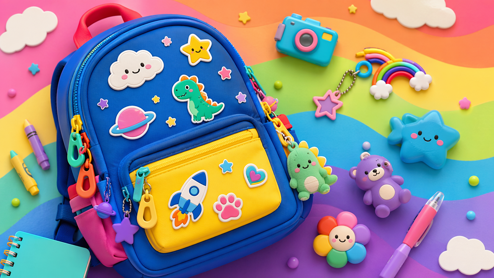 Dreamina kidcore filter prompt beispiel 5: Cartoon Rucksack Szene
