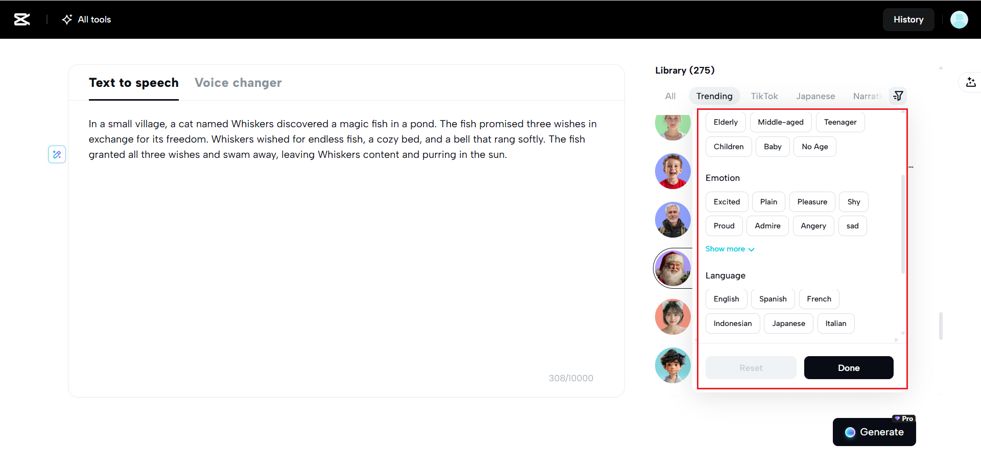 Filter and pick a voice