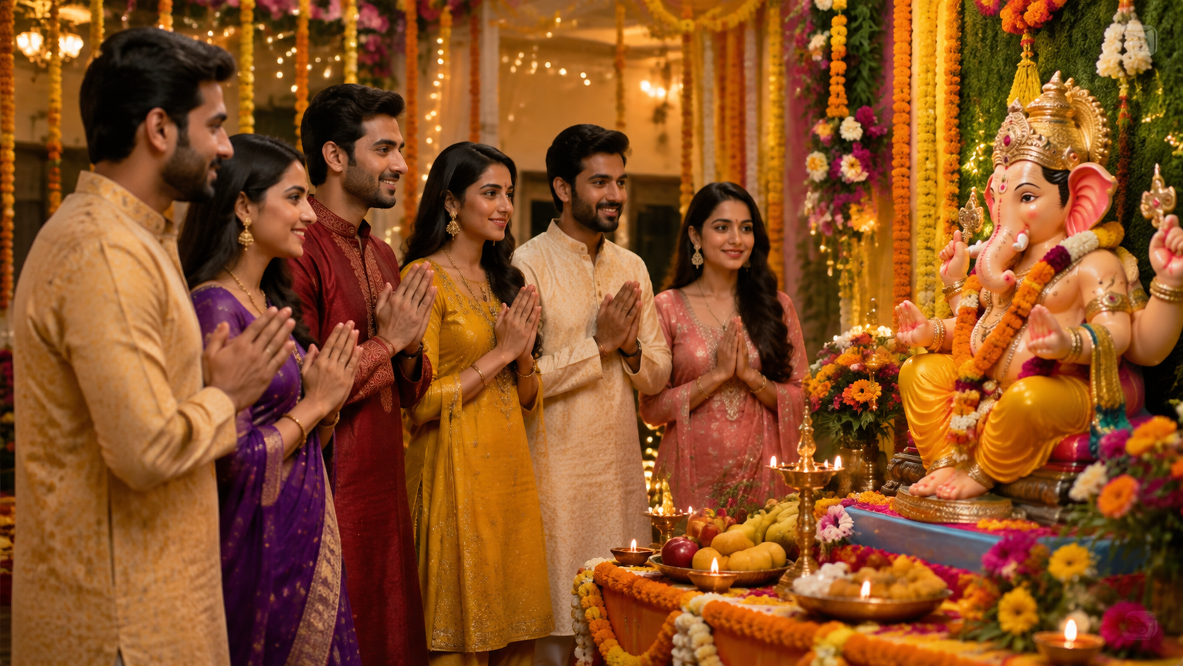Friends by the Ganesh Display for ganesh chaturthi boys prompts