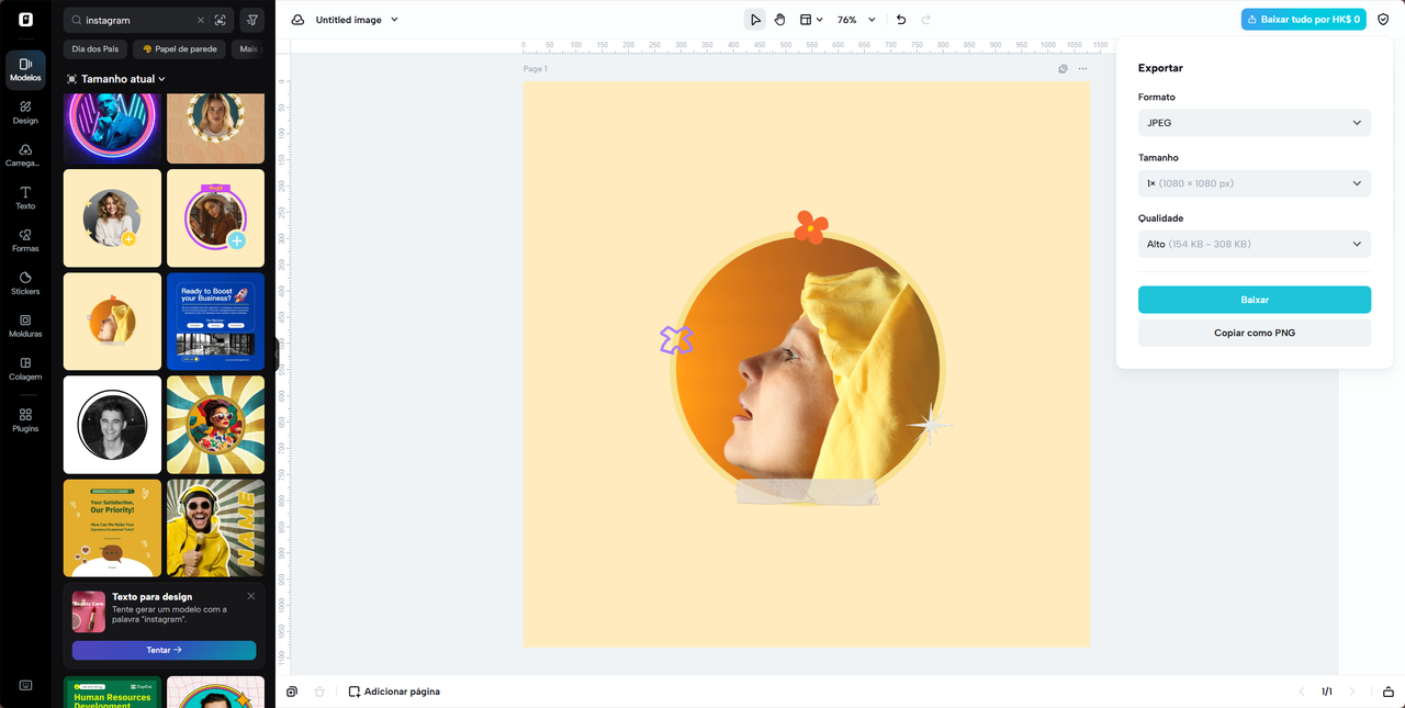 Exportar imagem para Instagram