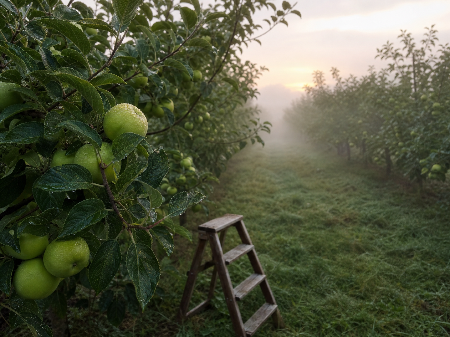 Dimmig grön-äpple morgon