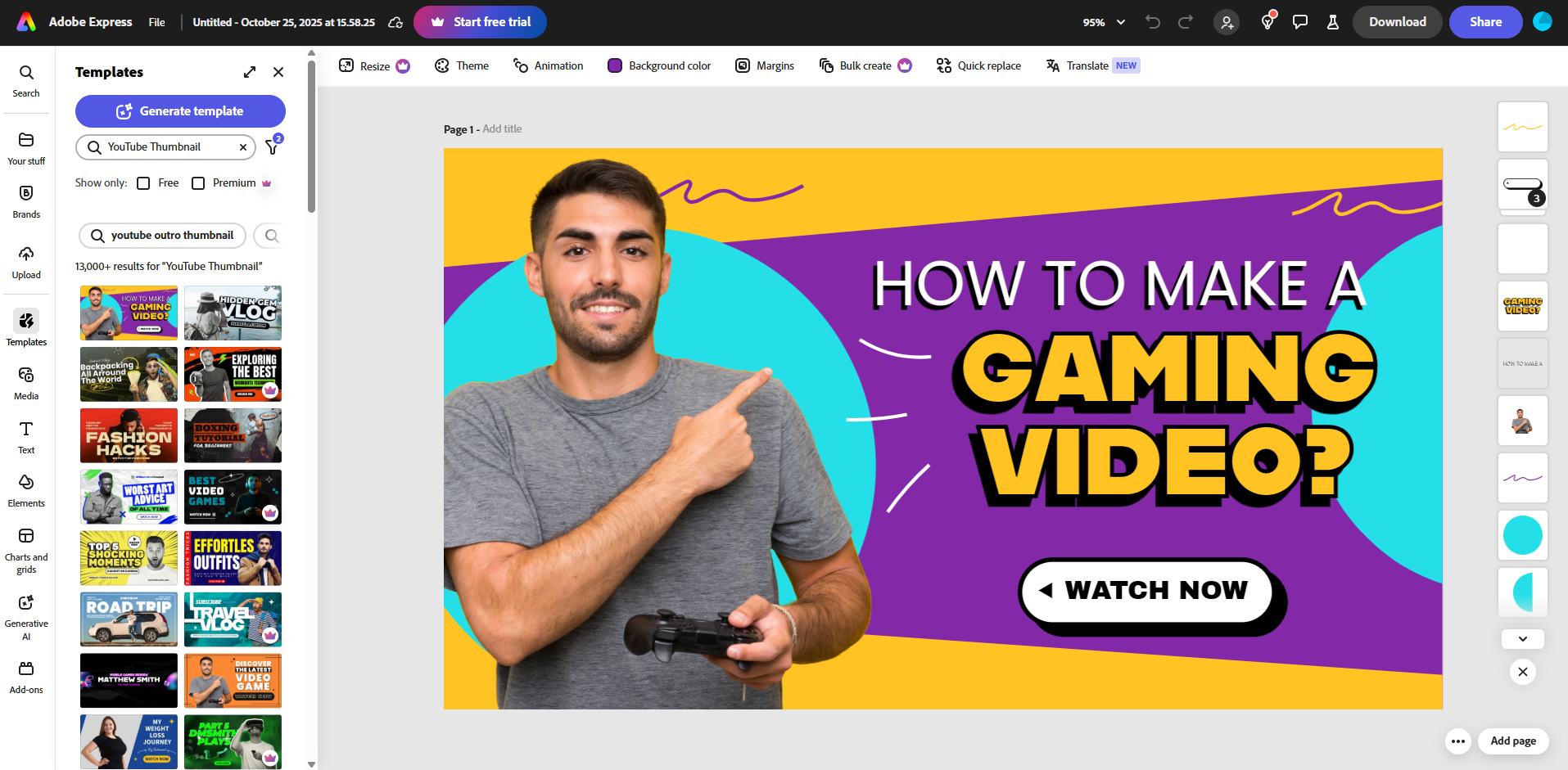 Interface of Adobe - a professional tool for editing YouTube thumbnail background