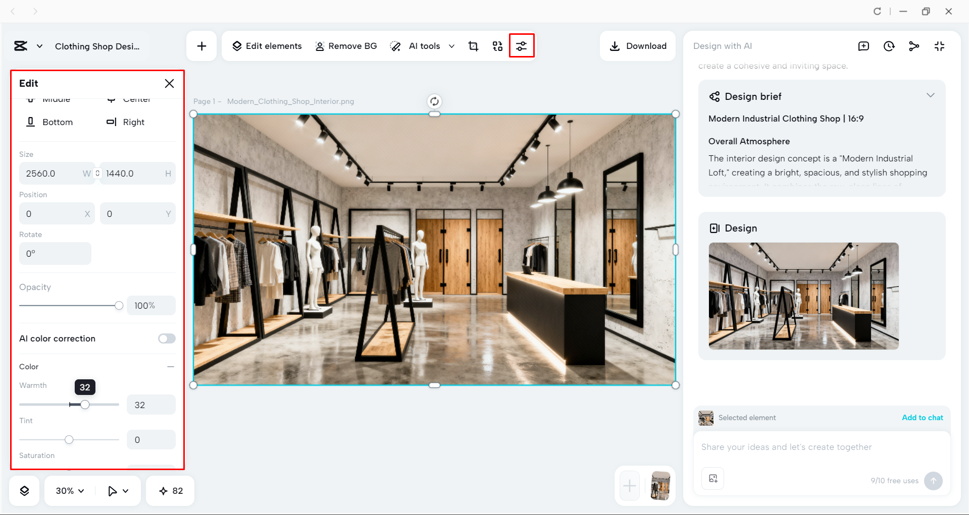 Editing the interior design with the CapCut desktop video editor
