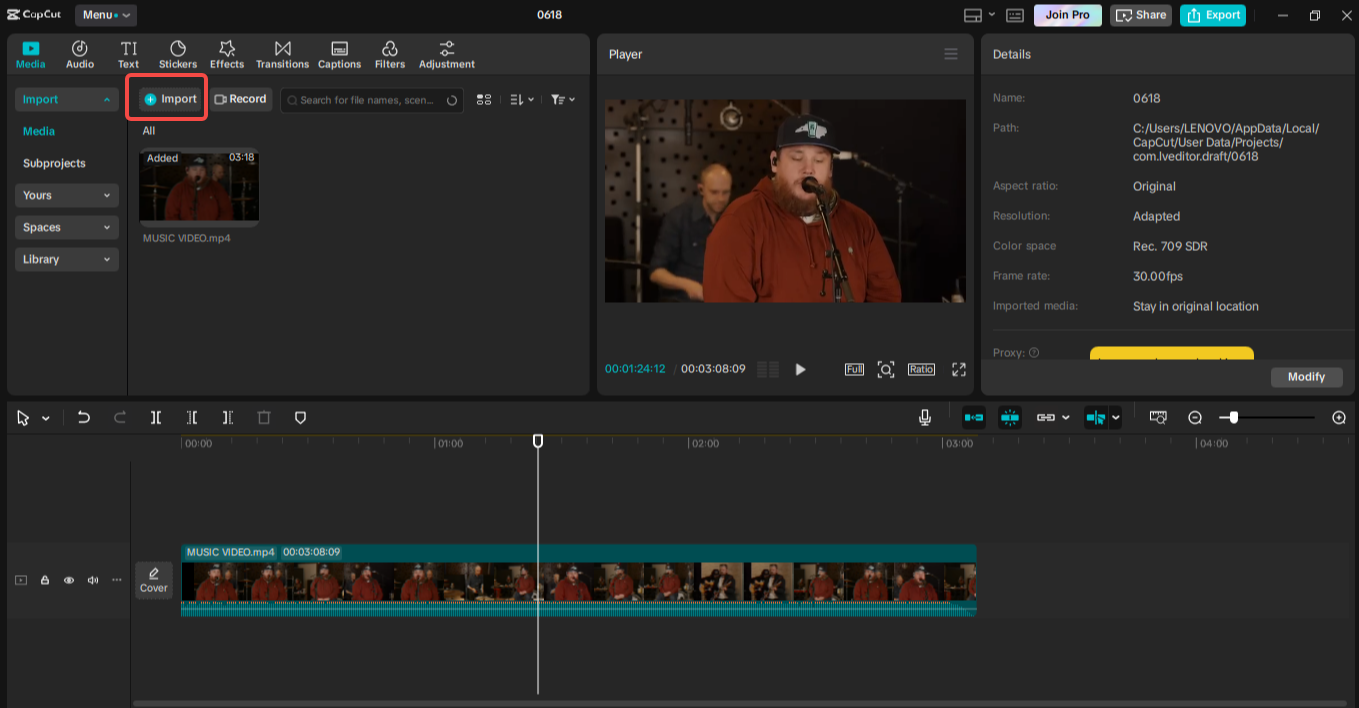Importing the video into CapCut