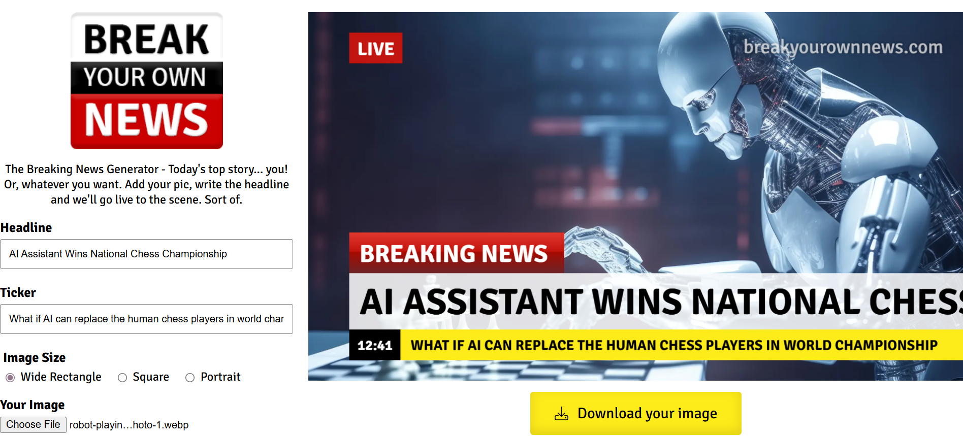 Make fake news graphics with Break Your Own News
