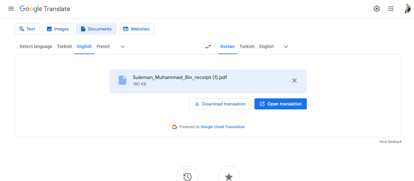Translate documents using Google Translate