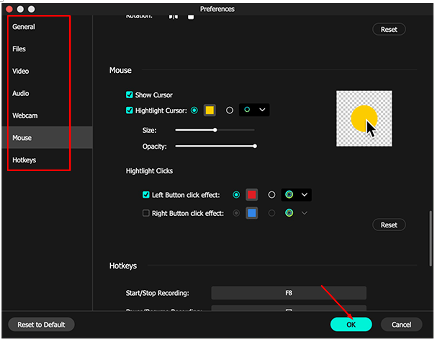 Setting the window recording option in the TunesKit screen recorder