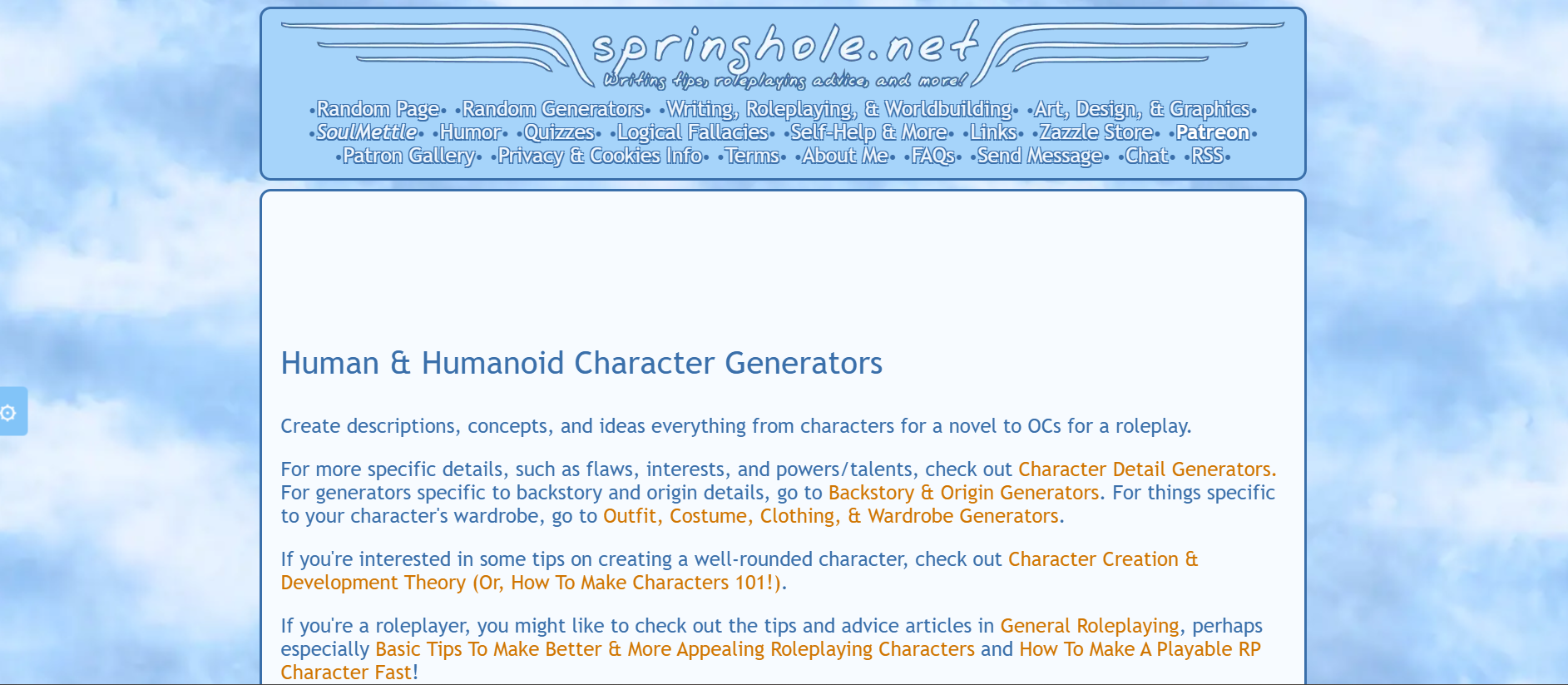 Springhole Character Generator