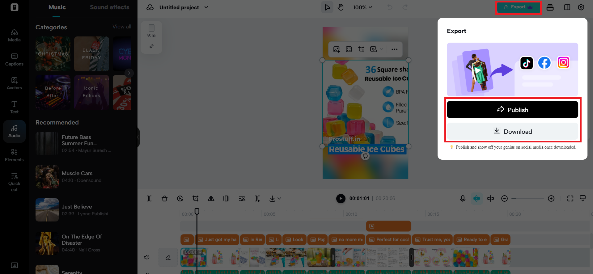 Export and download your video
