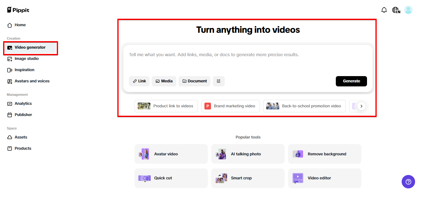 Pippit video generator