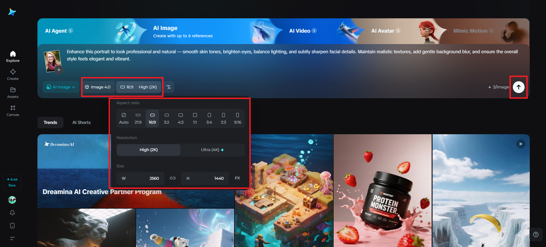 Choose model, resolution, and aspect ratio