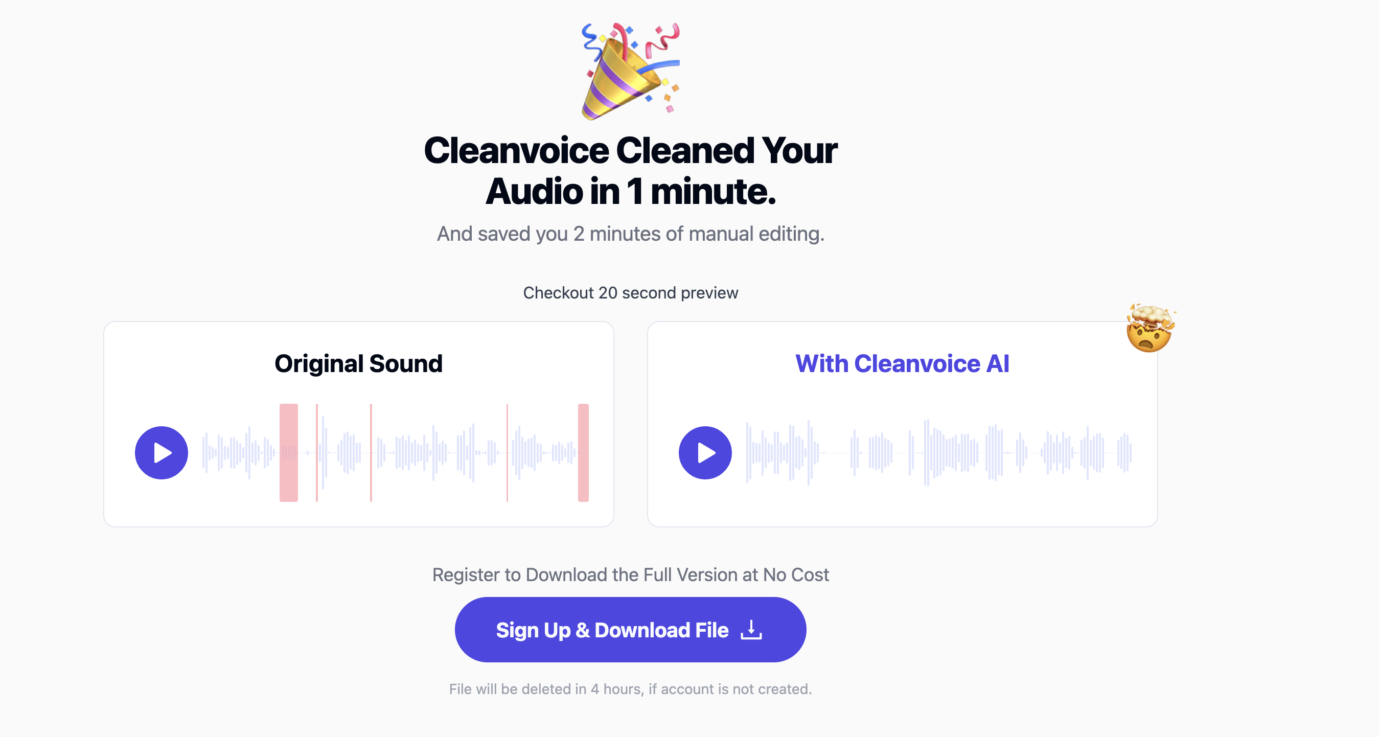 Listen to the cleaned audio and download