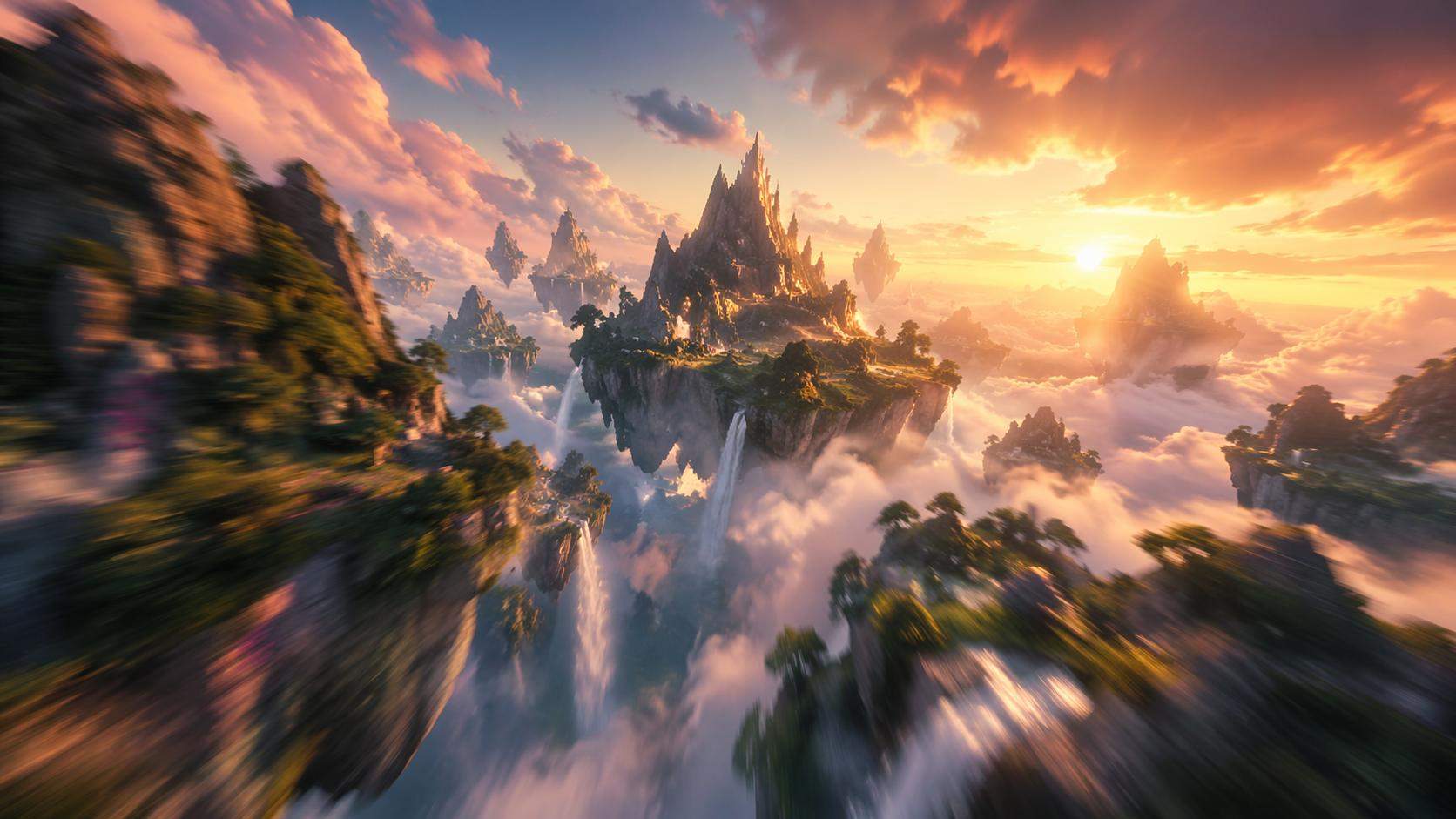 Dreamina veo3 prompt prompt example 3: Fantasy landscape flythrough