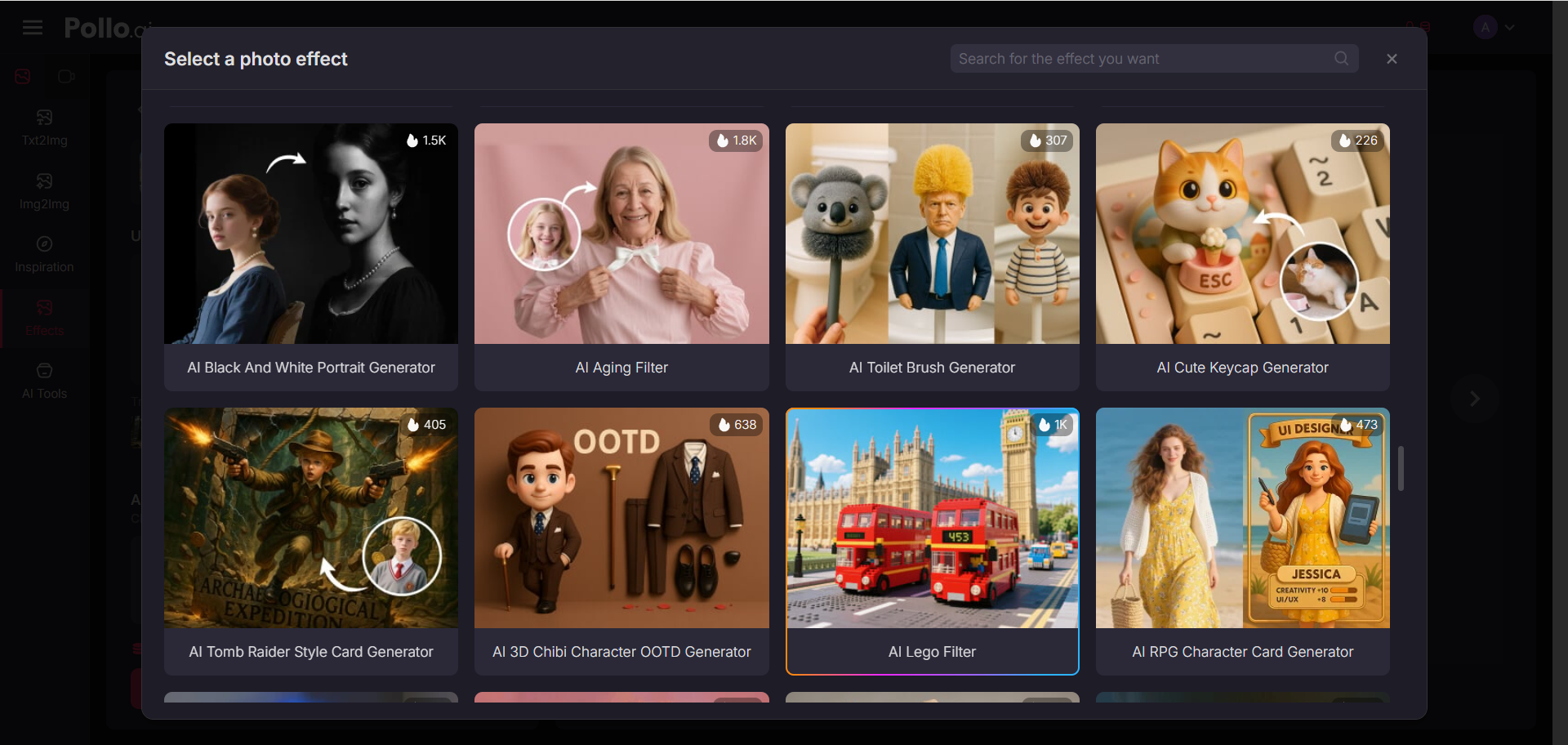 Option für den Lego-Stil-Filter auswählen