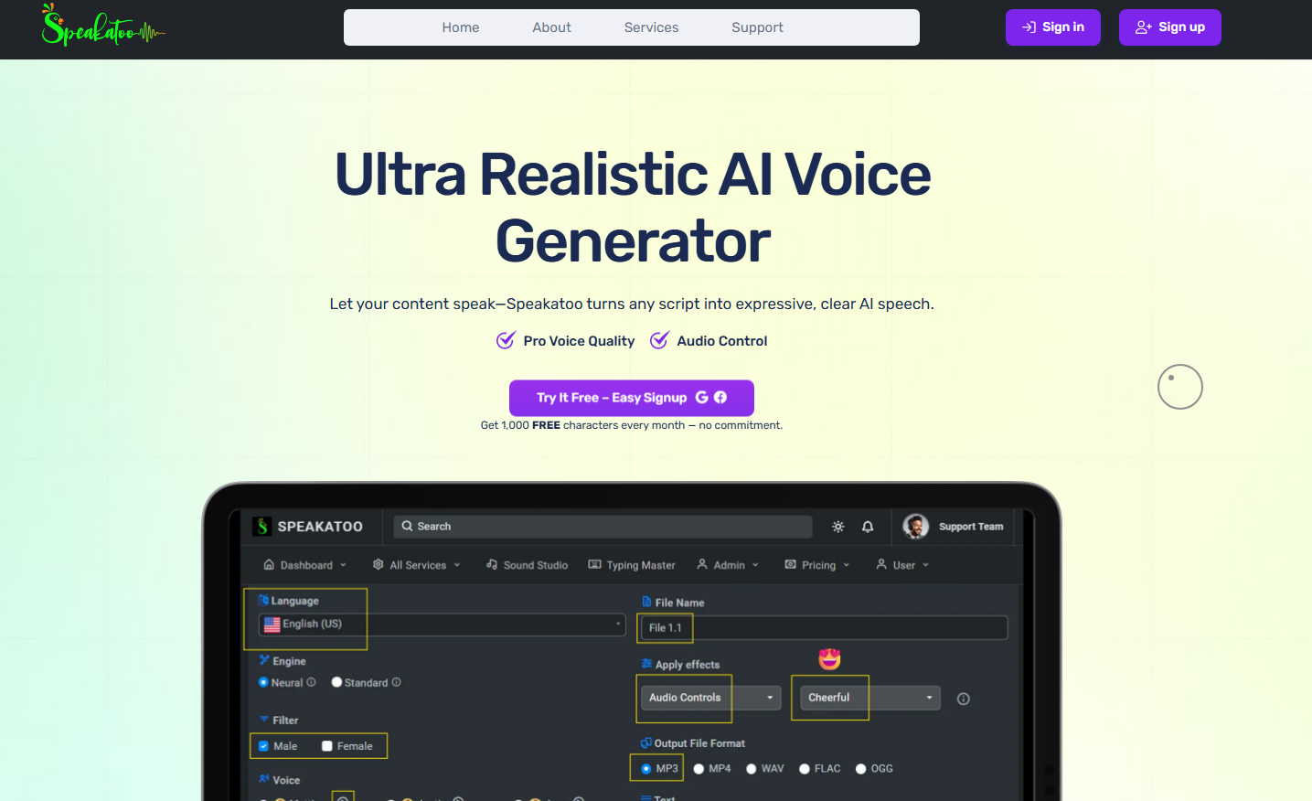 Speakatoo interface