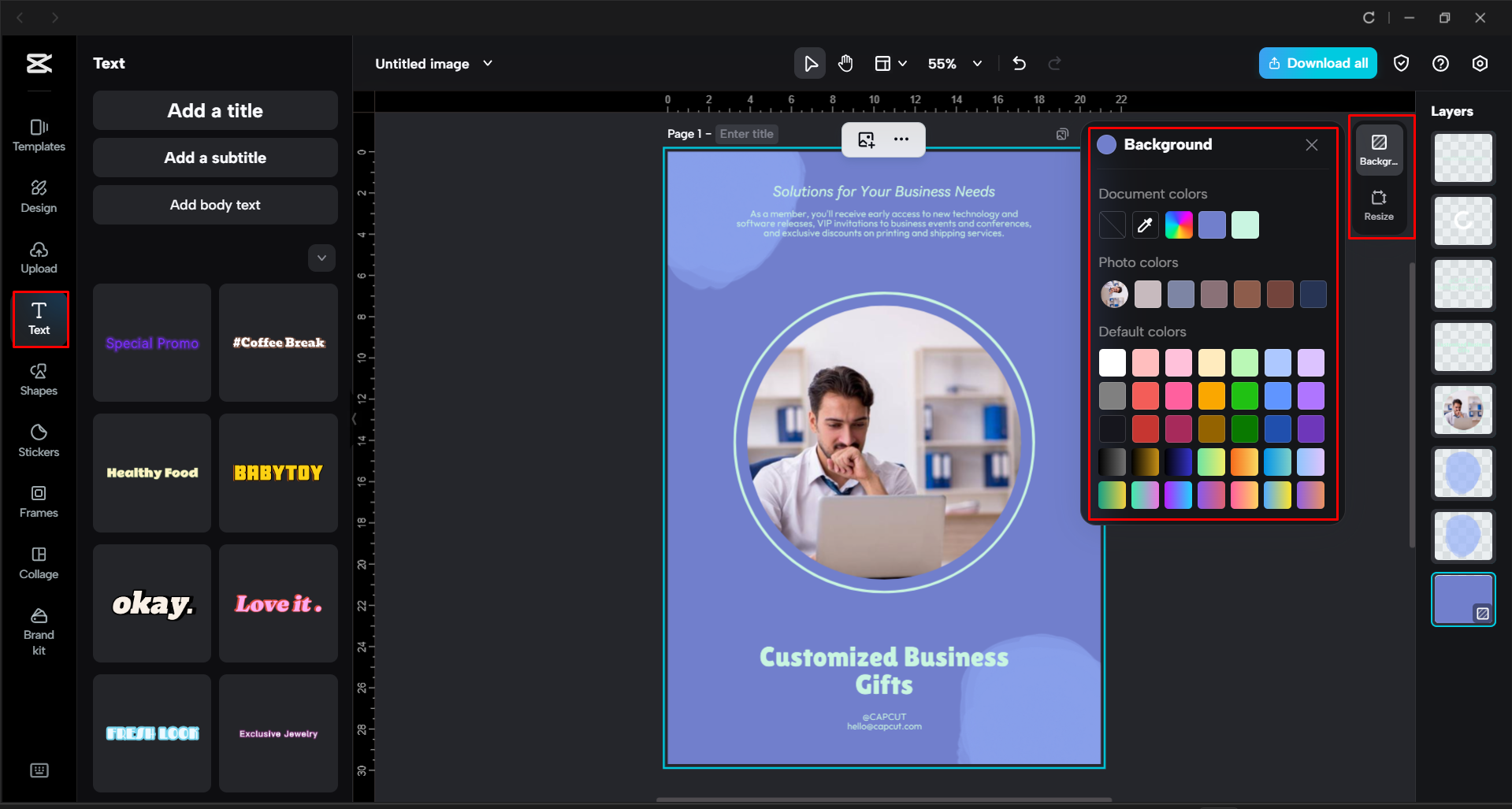 Text hinzufügen und Farben des Flyers im CapCut-Desktop-Videoeditor anpassen