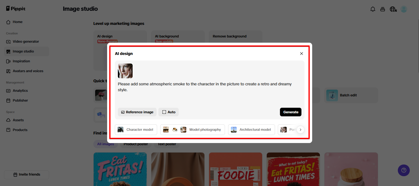 Creating images in Pippit