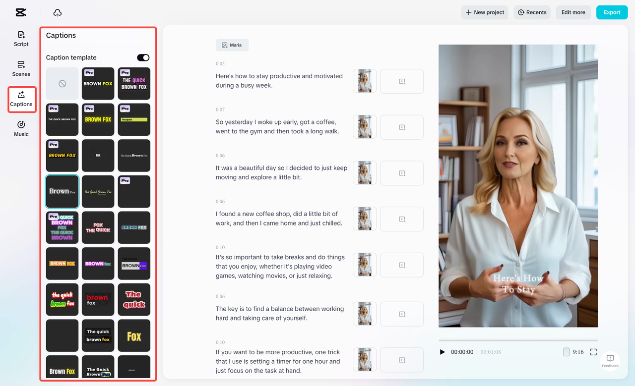 Paglalagay ng mga caption sa isang video gamit ang CapCut desktop video editor