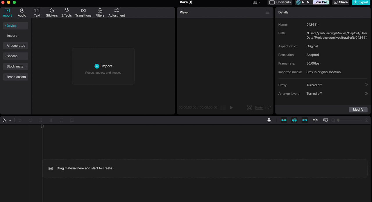 Importing file to CapCut video editor to translate Malay to Bangla
