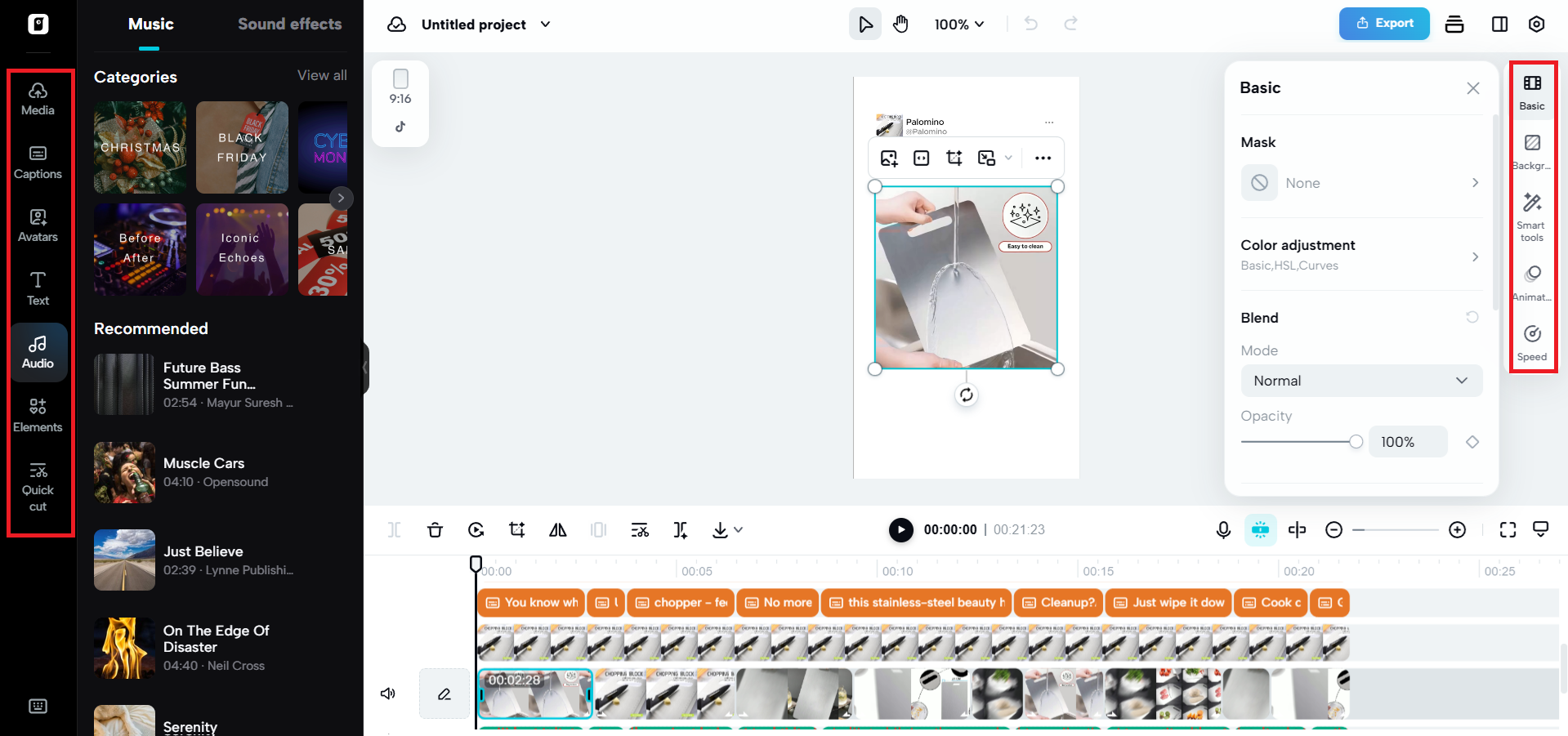 Multiple editing options on both sides of canvas
